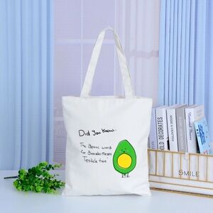 Cream Canva Tote Bag with Avocado Print
